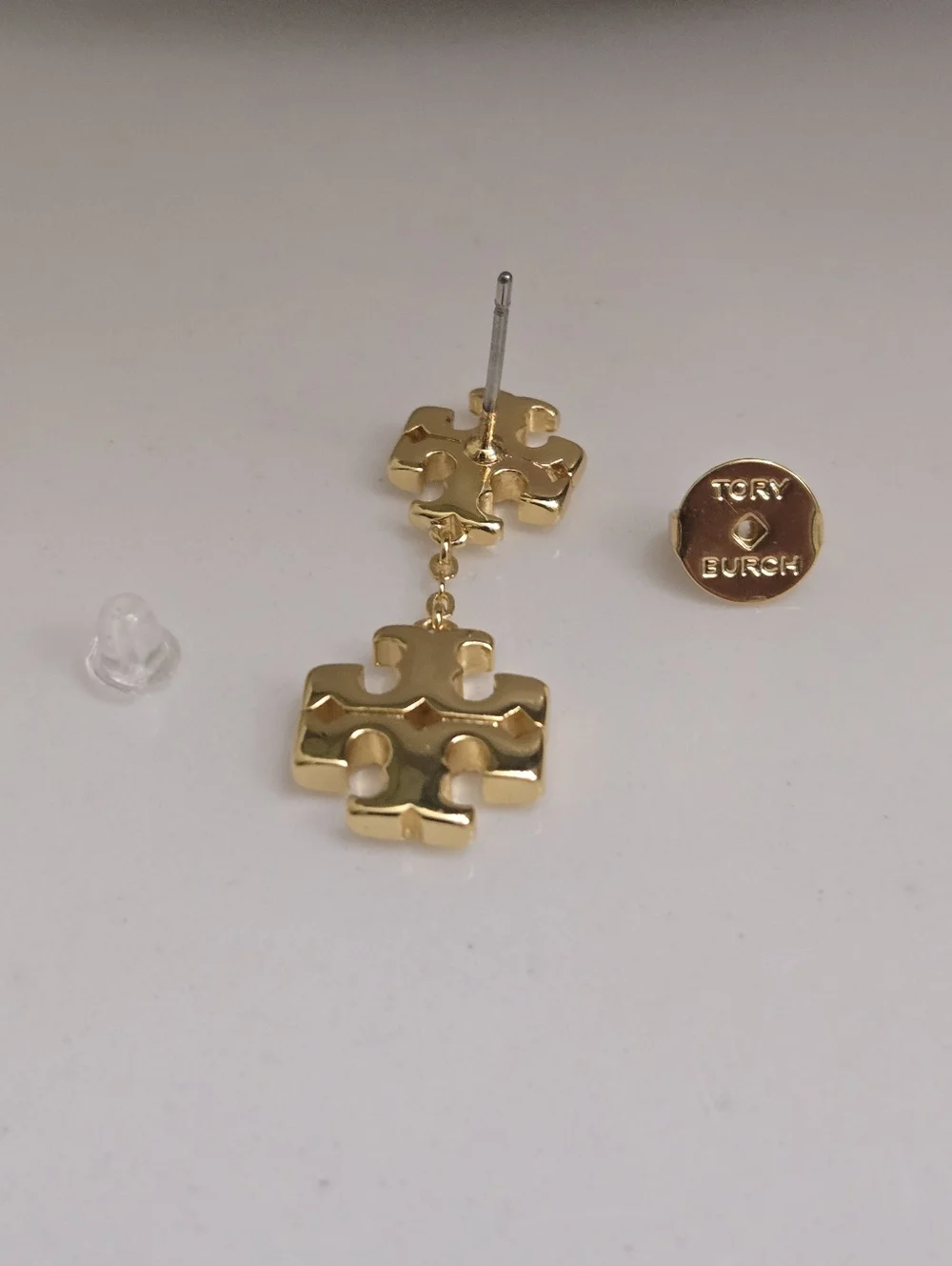 NWT Tory Burch Kira Gold Tone Double Logo Drop Earrings